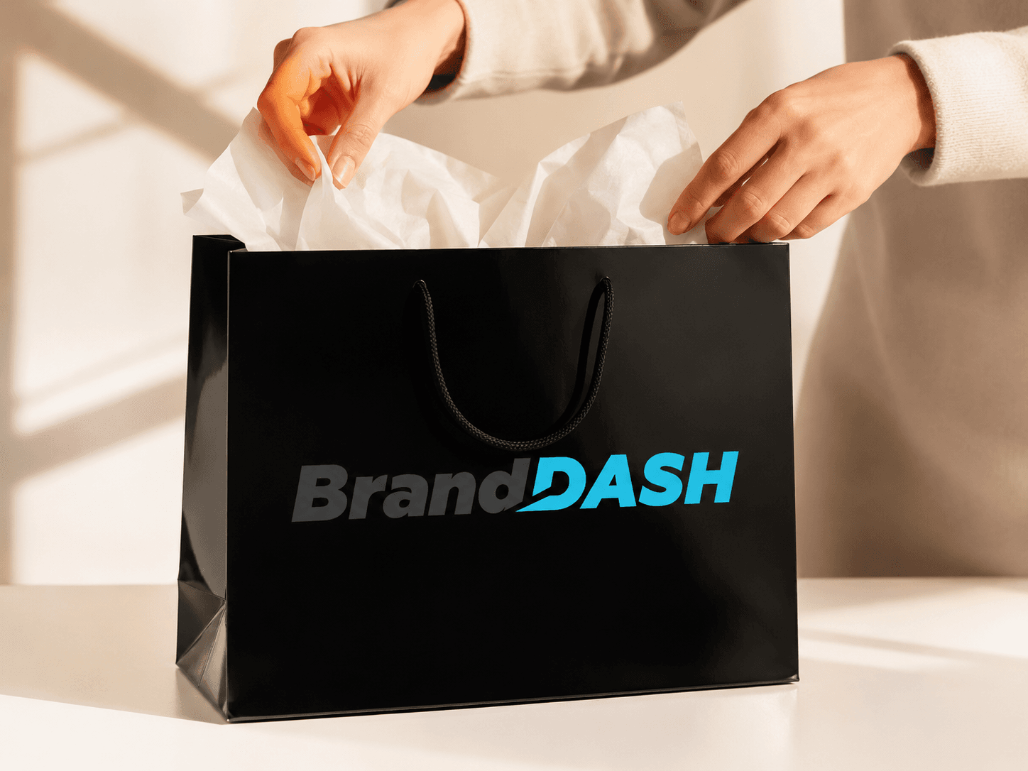 Retail packaging including paper bags and branded boxes
